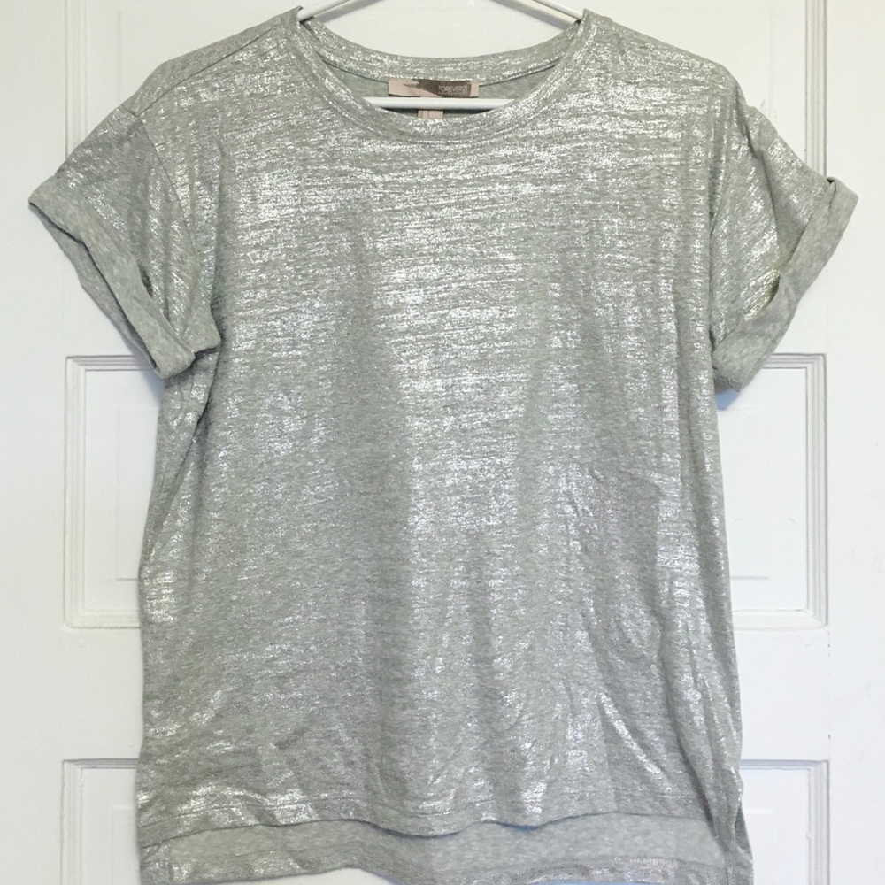 Subtle Metallic Silver Boxy-Cut Tee